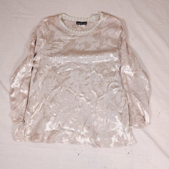 Carole Little Button Blouse Womens Size 14 Long Sleeve Floral Shiny Textured USA - Picture 1 of 14